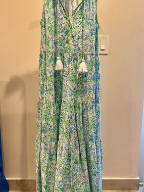 Lilly Pulitzer Malone Maxi Dress S Hot On The Vine Green Blue Floral Tass